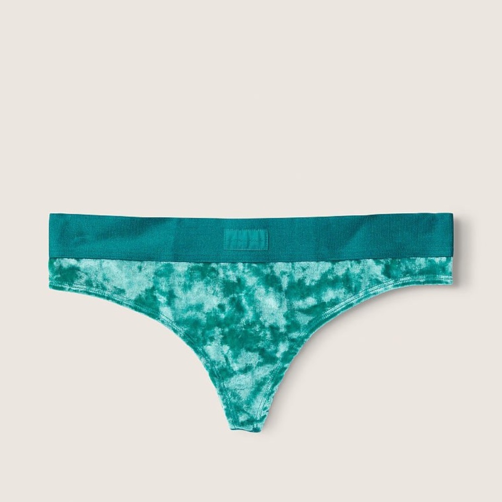 Victoria's Secret PINK Velvet Thong Panty Green Small NEW
